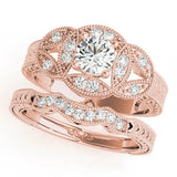 Rose gold Cushion Diamond Milgrain Marquise Filigree Engagement Ring with Prong Setting 1