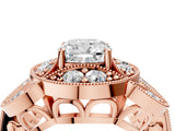 Rose gold Cushion Diamond Milgrain Marquise Filigree Engagement Ring with Prong Setting_10