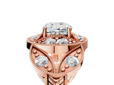 Rose gold Cushion Diamond Milgrain Marquise Filigree Engagement Ring with Prong Setting_11
