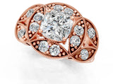 Rose gold Cushion Diamond Milgrain Marquise Filigree Engagement Ring with Prong Setting_7