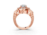 Rose gold Cushion Diamond Milgrain Marquise Filigree Engagement Ring with Prong Setting_9