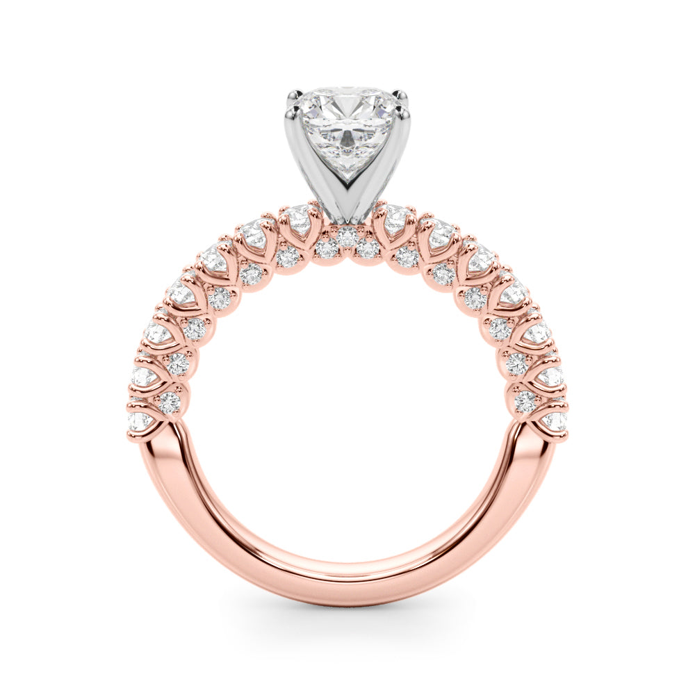 Rose gold Cushion Diamond Pavé Band Solitaire Ring with Four-Prong Setting 2