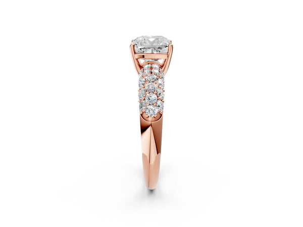 Rose gold Cushion Diamond Pavé Band Solitaire Ring with Four-Prong Setting