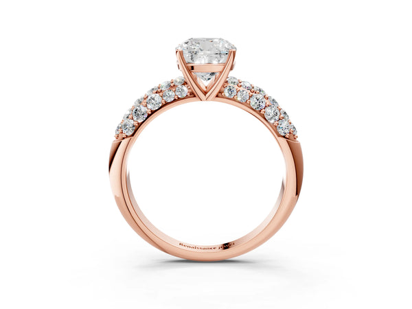 Rose gold Cushion Diamond Pavé Band Solitaire Ring with Four-Prong Setting