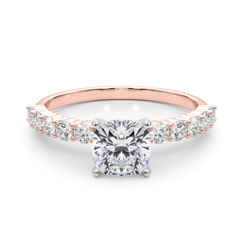 Rose gold Cushion Diamond Pavé Band Solitaire with Four-Prong Setting 1