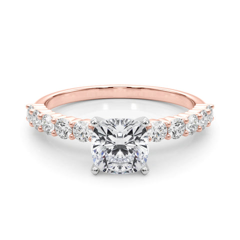 Rose gold Cushion Diamond Pavé Band Solitaire with Four-Prong Setting 1
