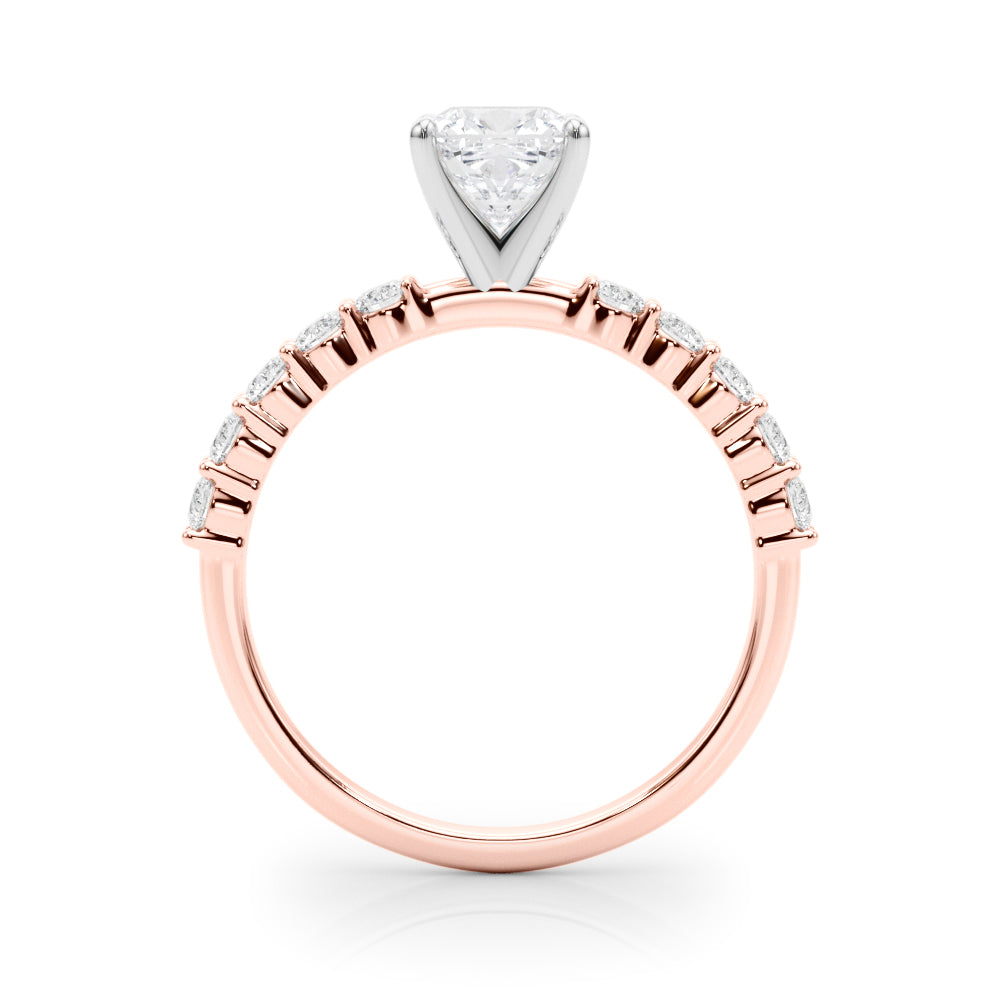 Rose gold Cushion Diamond Pavé Band Solitaire with Four-Prong Setting 2
