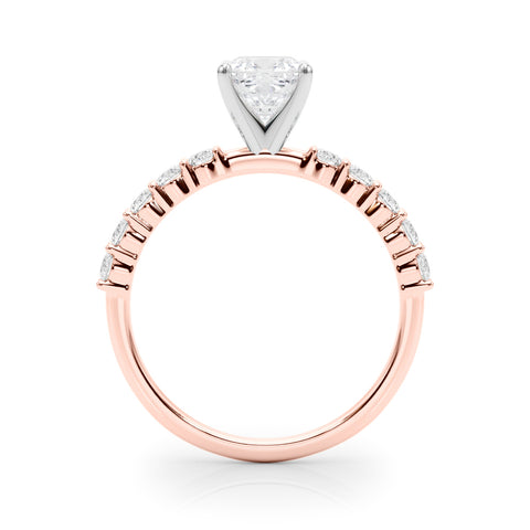 Rose gold Cushion Diamond Pavé Band Solitaire with Four-Prong Setting 2
