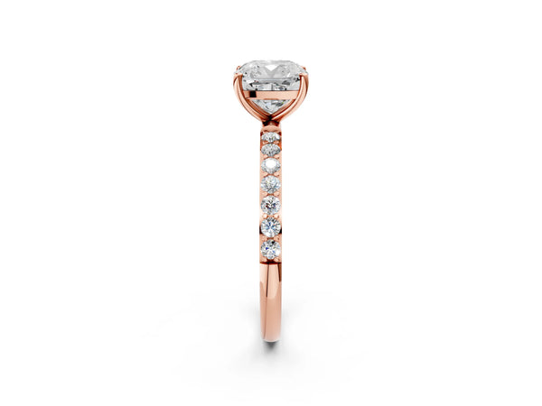Rose gold Cushion Diamond Pavé Band with Six-Prong Setting