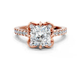 Rose gold Cushion Diamond Pave Band with Floral Prong Setting_27