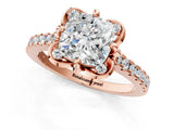 Rose gold Cushion Diamond Pave Band with Floral Prong Setting_28