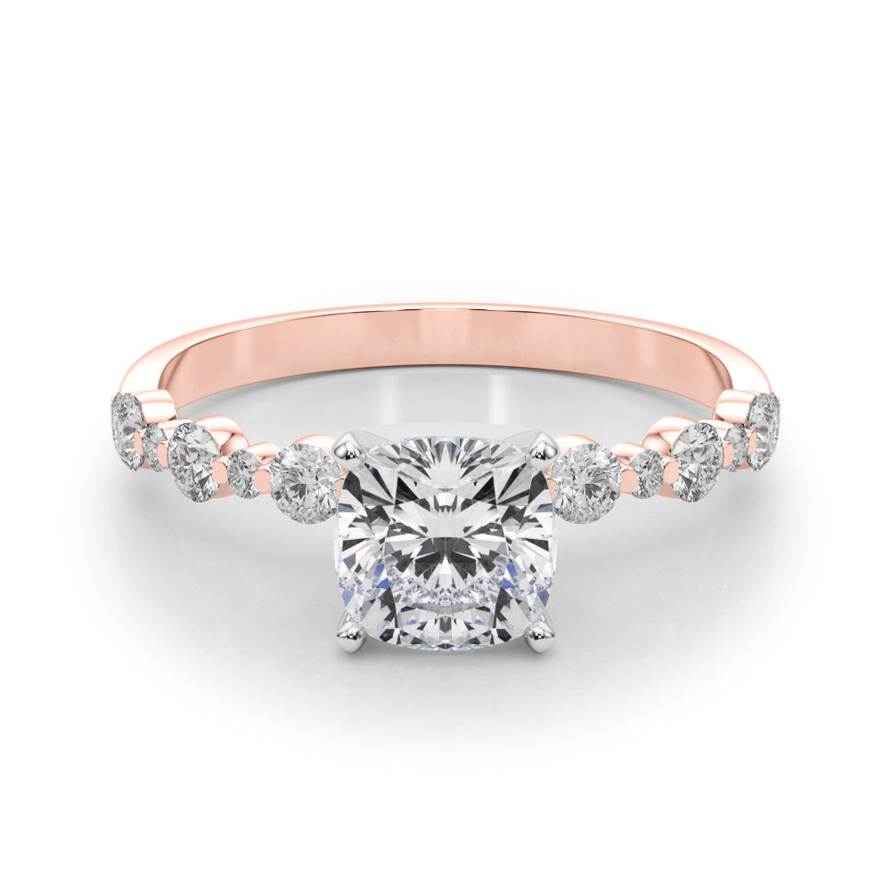 Rose gold Cushion Diamond Prong Set Engagement Ring with Pave Band 1