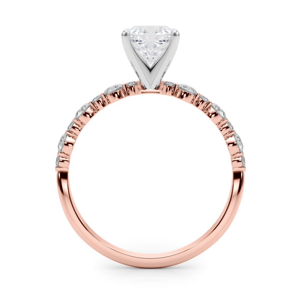 Rose gold Cushion Diamond Prong Set Engagement Ring with Pave Band 2
