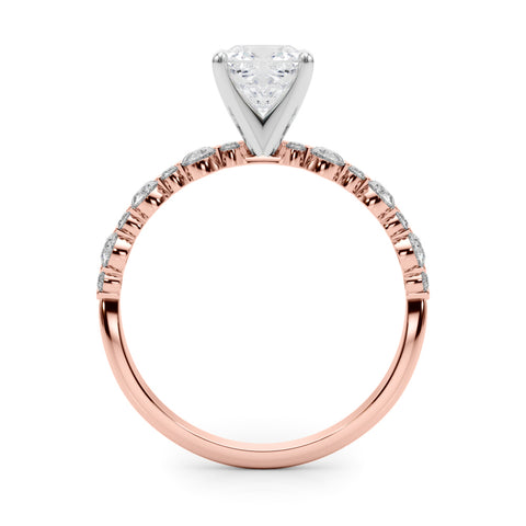 Rose gold Cushion Diamond Prong Set Engagement Ring with Pave Band 2