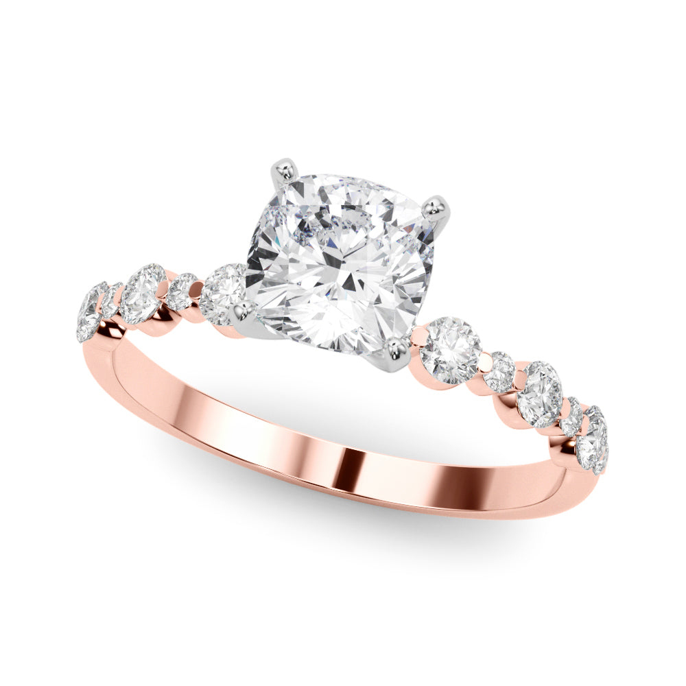 Rose gold Cushion Diamond Prong Set Engagement Ring with Pave Band