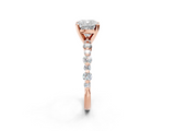 Rose gold Cushion Diamond Prong Set Engagement Ring with Pave Band_206