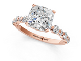 Rose gold Cushion Diamond Prong Set Engagement Ring with Pave Band_208