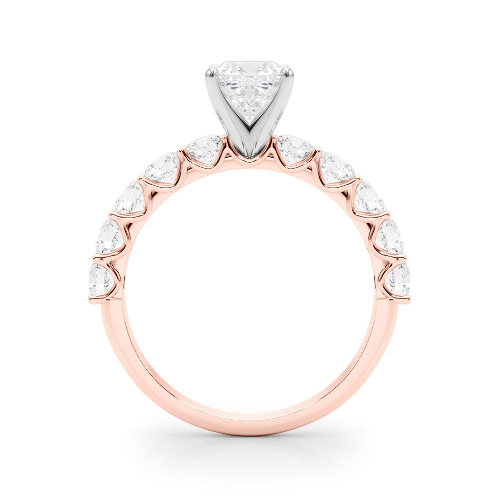 Rose gold Cushion Diamond Prong Setting with Side Stones on a Pave Band 2