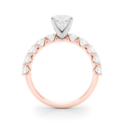 Rose gold Cushion Diamond Prong Setting with Side Stones on a Pave Band 2