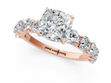 Rose gold Cushion Diamond Prong Setting with Side Stones on a Pave Band_126