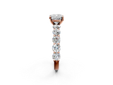 Rose gold Cushion Diamond Prong Setting with Side Stones on a Pave Band_127