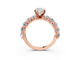 Rose gold Cushion Diamond Prong Setting with Side Stones on a Pave Band_128