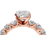 Rose gold Cushion Diamond Prong Setting with Side Stones on a Pave Band_129