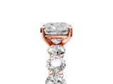 Rose gold Cushion Diamond Prong Setting with Side Stones on a Pave Band_130