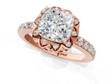 Rose gold Cushion Diamond Solitaire Ring with Shared Prong Pavé Band_54