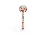 Rose gold Cushion Diamond Solitaire Ring with Shared Prong Pavé Band_55