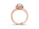 Rose gold Cushion Diamond Solitaire Ring with Shared Prong Pavé Band_56