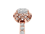 Rose gold Cushion Diamond Solitaire Ring with Shared Prong Pavé Band_58