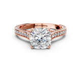 Rose gold Cushion Diamond Solitaire with Pave Band and Six-Prong Setting_32