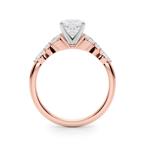 Rose gold Cushion Diamond Solitaire with Side Stones on a White Gold Band and Four-Prong Setting 2