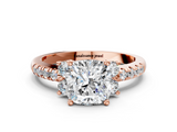 Rose gold Cushion Diamond Three-Stone Pave Band with Four-Prong Setting_31