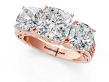 Rose gold Cushion Diamond Three-Stone Ring with Prong Setting and Textured Band_7