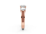Rose gold Cushion Diamond Three-Stone Ring with Prong Setting and Textured Band_8