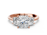 Rose gold Cushion Diamond Three-Stone Ring with Trapezoid Side Stones and Prong Setting_40