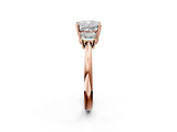 Rose gold Cushion Diamond Three-Stone Ring with Trapezoid Side Stones and Prong Setting_42