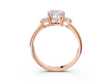 Rose gold Cushion Diamond Three-Stone Ring with Trapezoid Side Stones and Prong Setting_43