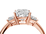 Rose gold Cushion Diamond Three-Stone Ring with Trapezoid Side Stones and Prong Setting_44