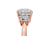 Rose gold Cushion Diamond Three-Stone Ring with Trapezoid Side Stones and Prong Setting_45