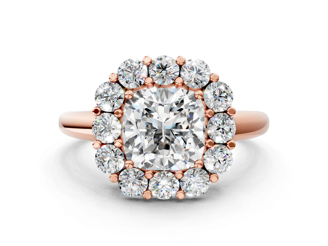 Rose gold Cushion Halo Cluster Diamond Engagement Ring with Prong Setting and Polished Band_75