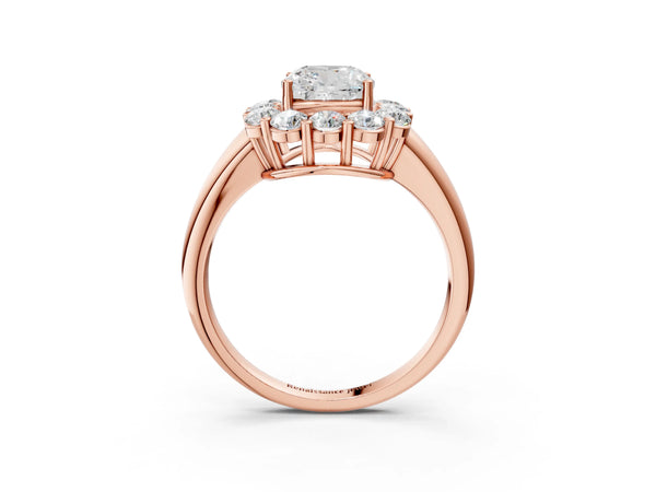 Rose gold Cushion Halo Cluster Diamond Engagement Ring with Prong Setting and Polished Band