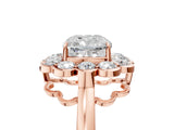 Rose gold Cushion Halo Cluster Diamond Engagement Ring with Solitaire Band and Prong Setting_54
