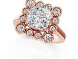Rose gold Cushion Halo Diamond Cluster Engagement Ring with Milgrain Bezel Setting and Solitaire Band_58