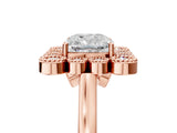 Rose gold Cushion Halo Diamond Cluster Engagement Ring with Milgrain Bezel Setting and Solitaire Band_62