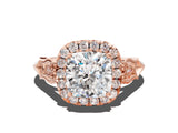 Rose gold Cushion Halo Diamond Engagement Ring with Filigree Band and Four-Prong Setting_81