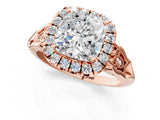 Rose gold Cushion Halo Diamond Engagement Ring with Filigree Band and Four-Prong Setting_82