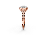 Rose gold Cushion Halo Diamond Engagement Ring with Intricate Filigree Band and Four-Prong Setting_39